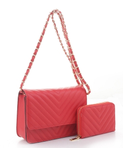 2in1 QUilted V Crossbody Bag Wallet Set CV20142 RED
